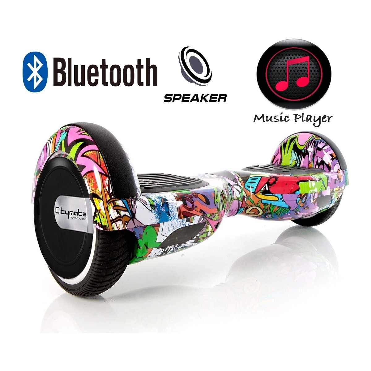 110000660386412.jpg Citymate Elektrikli Kaykay Hoverboard Bluetooth Hoparlörlü 6.5 Inch Akıllı Dengeli - Grafiti Desenli