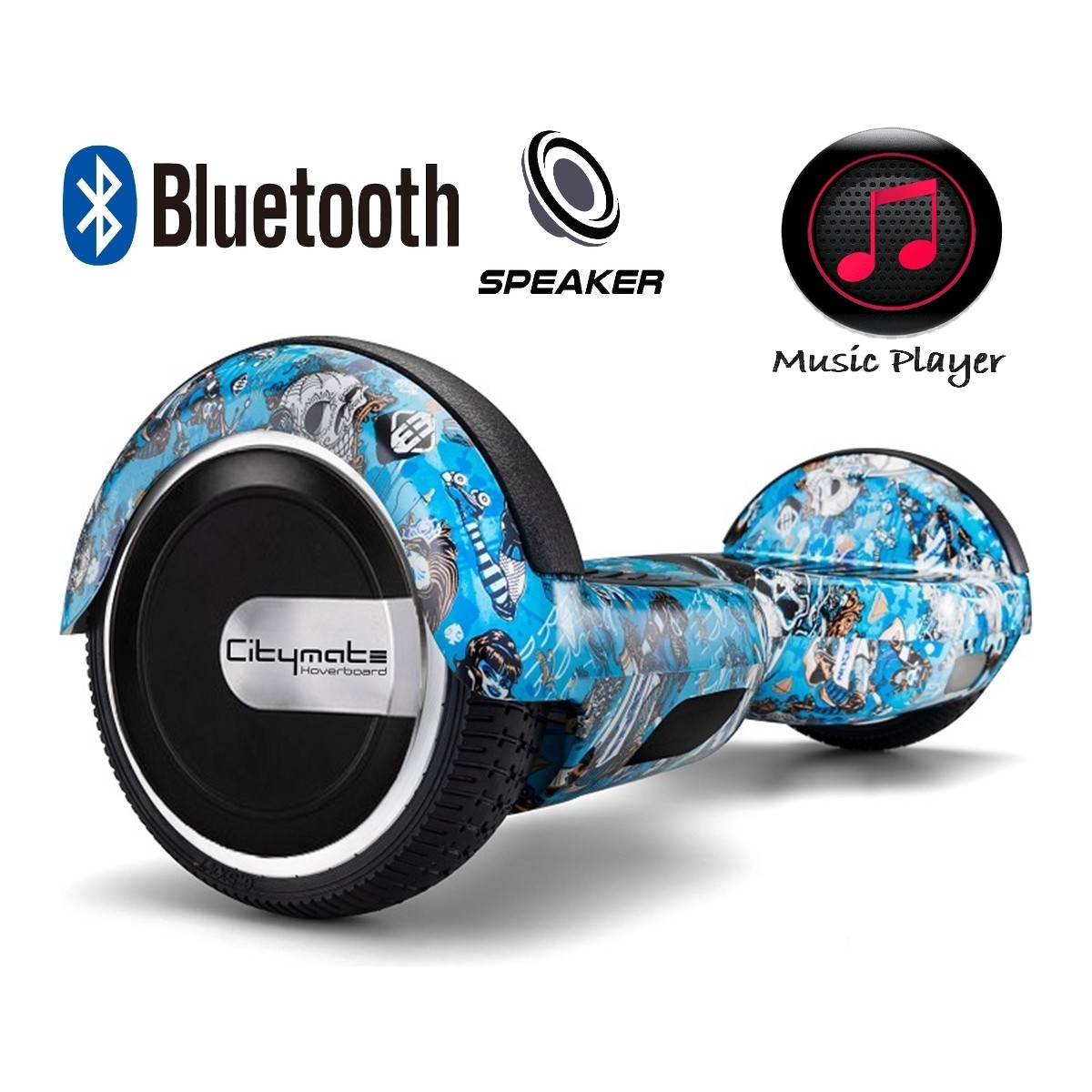 110000663156687.jpg Citymate Elektrikli Kaykay Citymate Hoverboard Bluetooth Hoparlörlü 6.5 Inch Akıllı Dengeli - Grafiti Desenli