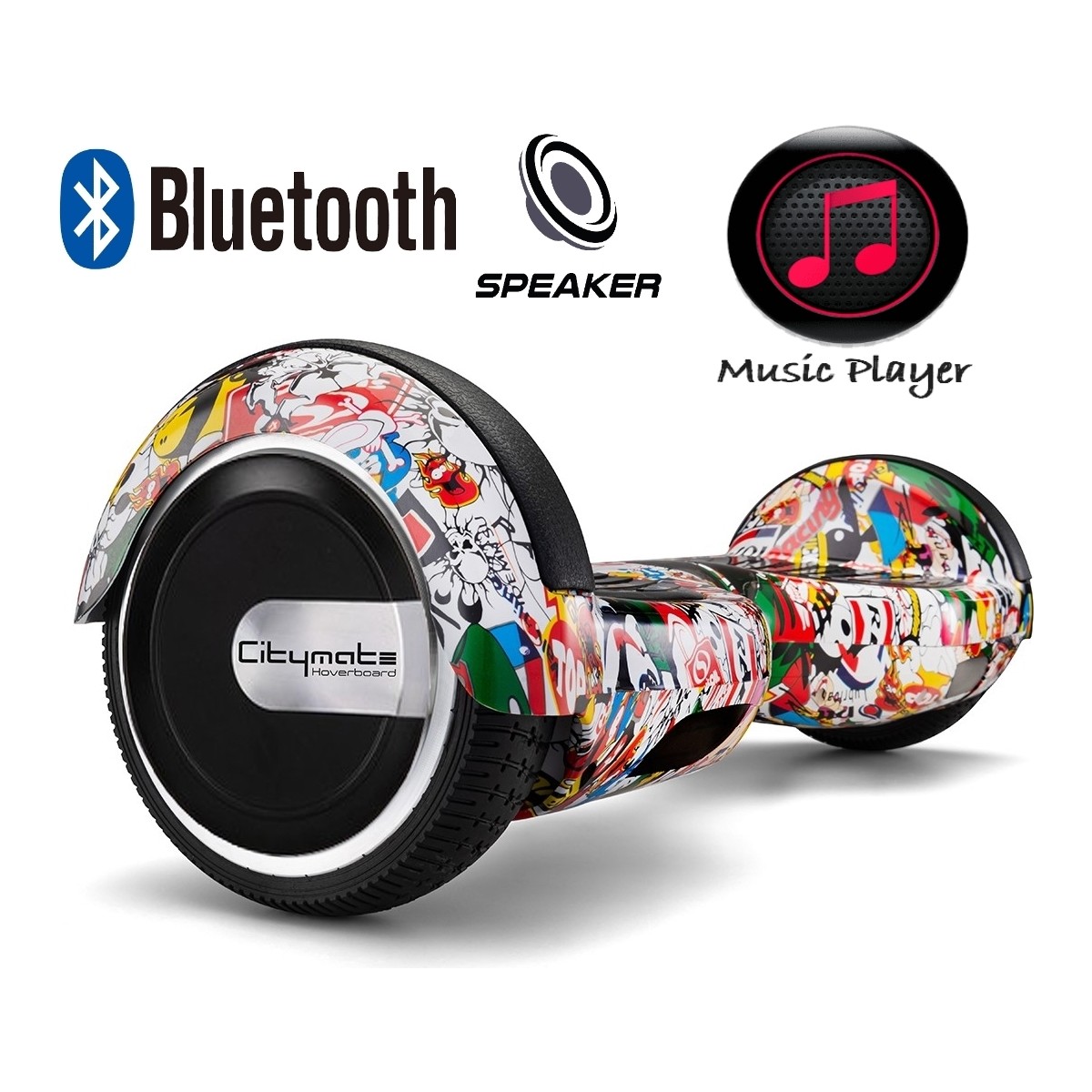 110000663167066.jpg Citymate Elektrikli Kaykay Hoverboard Bluetooth Hoparlörlü 6.5 Inch Akıllı Dengeli - Grafiti Desenli