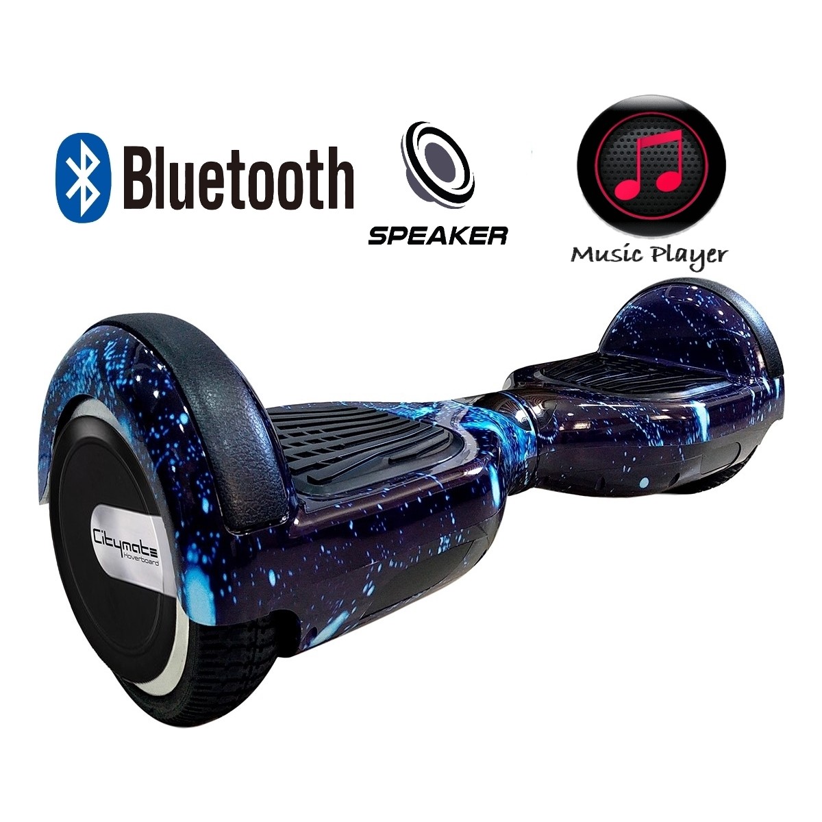 110000663184637.jpg Citymate Elektrikli Kaykay Hoverboard Bluetooth Hoparlörlü 6.5 Inch Akıllı Dengeli - Gökmavi Grafiti Desenli