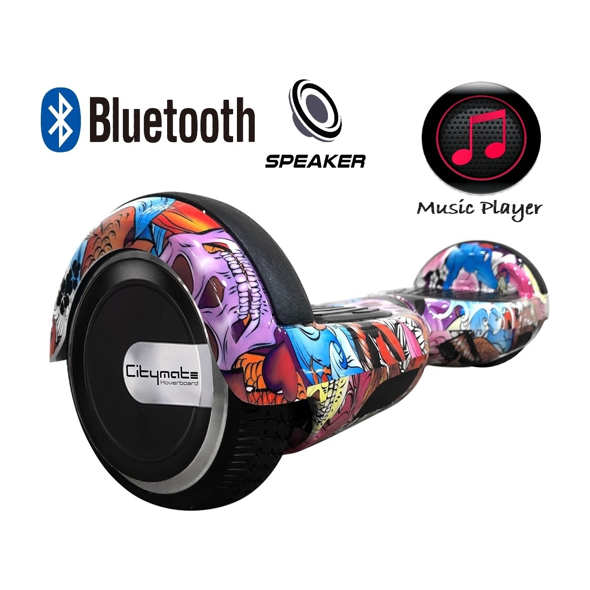 110000688105933.jpg Citymate Elektrikli Kaykay Hoverboard Bluetooth Hoparlörlü 6.5 Inch Akıllı Dengeli - Butterfly Grafiti Desenli