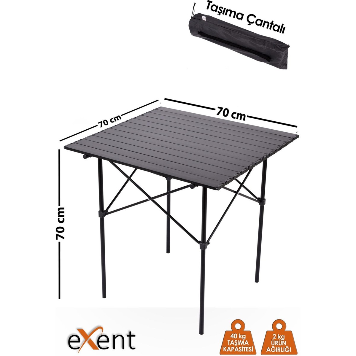 Exent Full-Alüminyum Piknik Masası 70 cm Yanmaz Kırılmaz Çok Hafif Beyaz Alüminyum Yapı