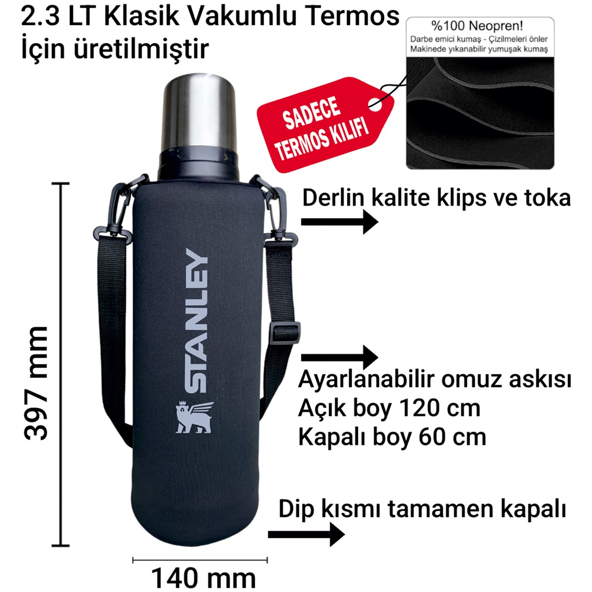 Stanley Neopren Termos Kılıfı ve Omuz Askısı 2.3 lt Klasik Aksesuar Darbelere Karşı Koruma