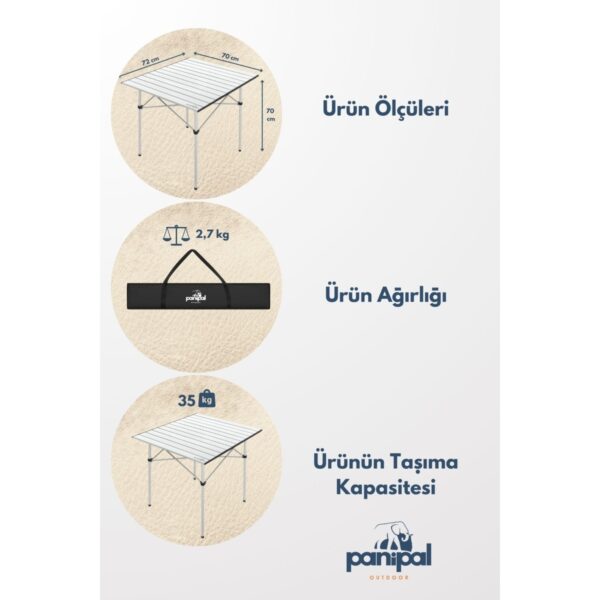 110000822293003.jpg Panipal Outdoor Alüminyum, Katlanabilir Kamp ve Piknik Masası, Omuz Askılı Taşıma Çantasıyla Xl