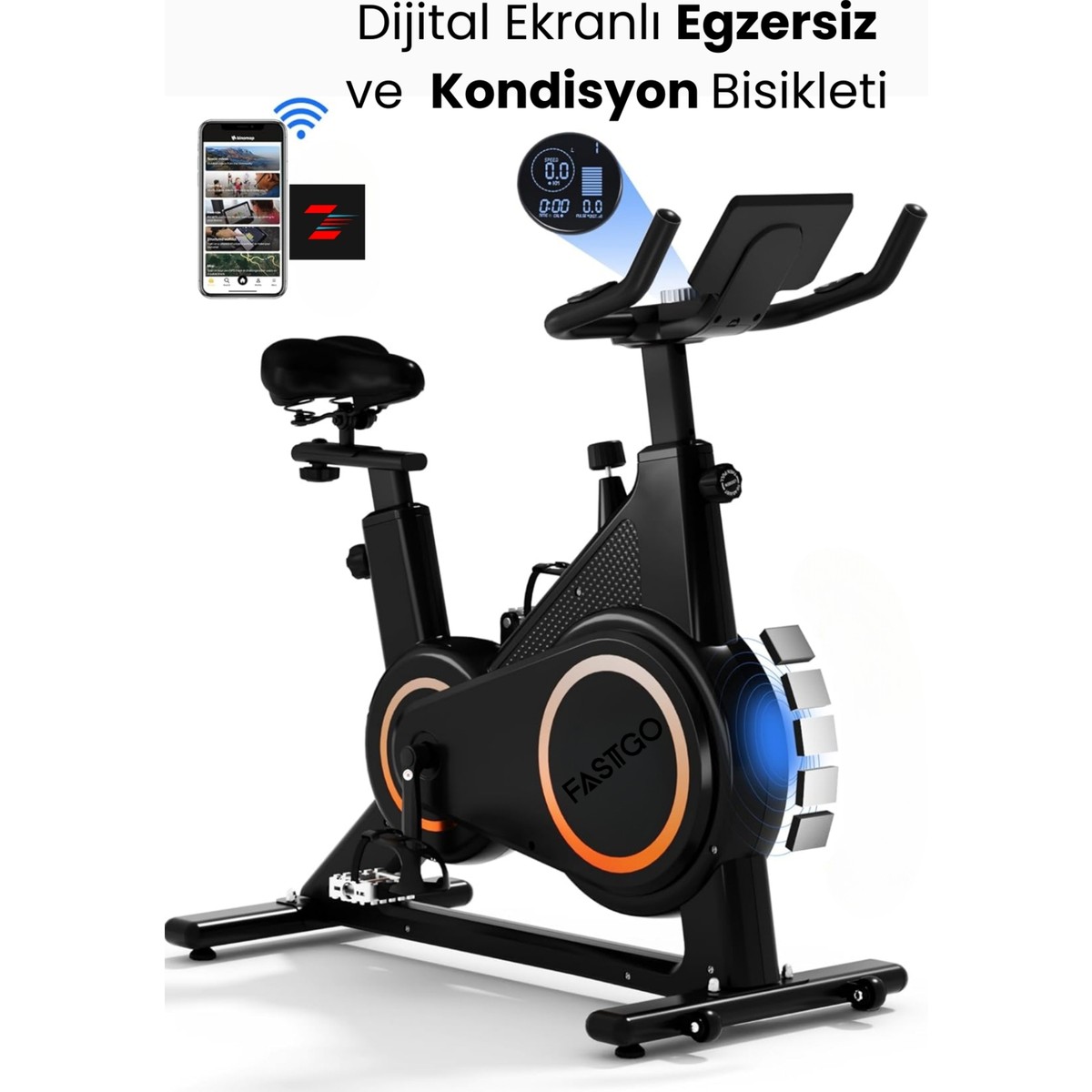 110000834404312.jpg Fastgo Dijital Ekranlı Uygulama Destekli Manyetik Spin Bisiklet 6kg Volan Egzersiz Kondisyon Bisikleti