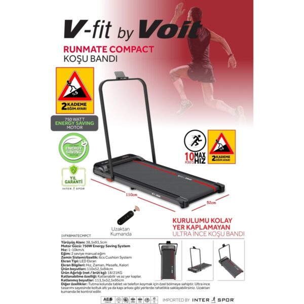 Voit Vfit By Runmate Compact Koşu Bandı Manuel Eğim Ayarlı Katlanabilir Uzaktan Kumandalı 10KM Hız