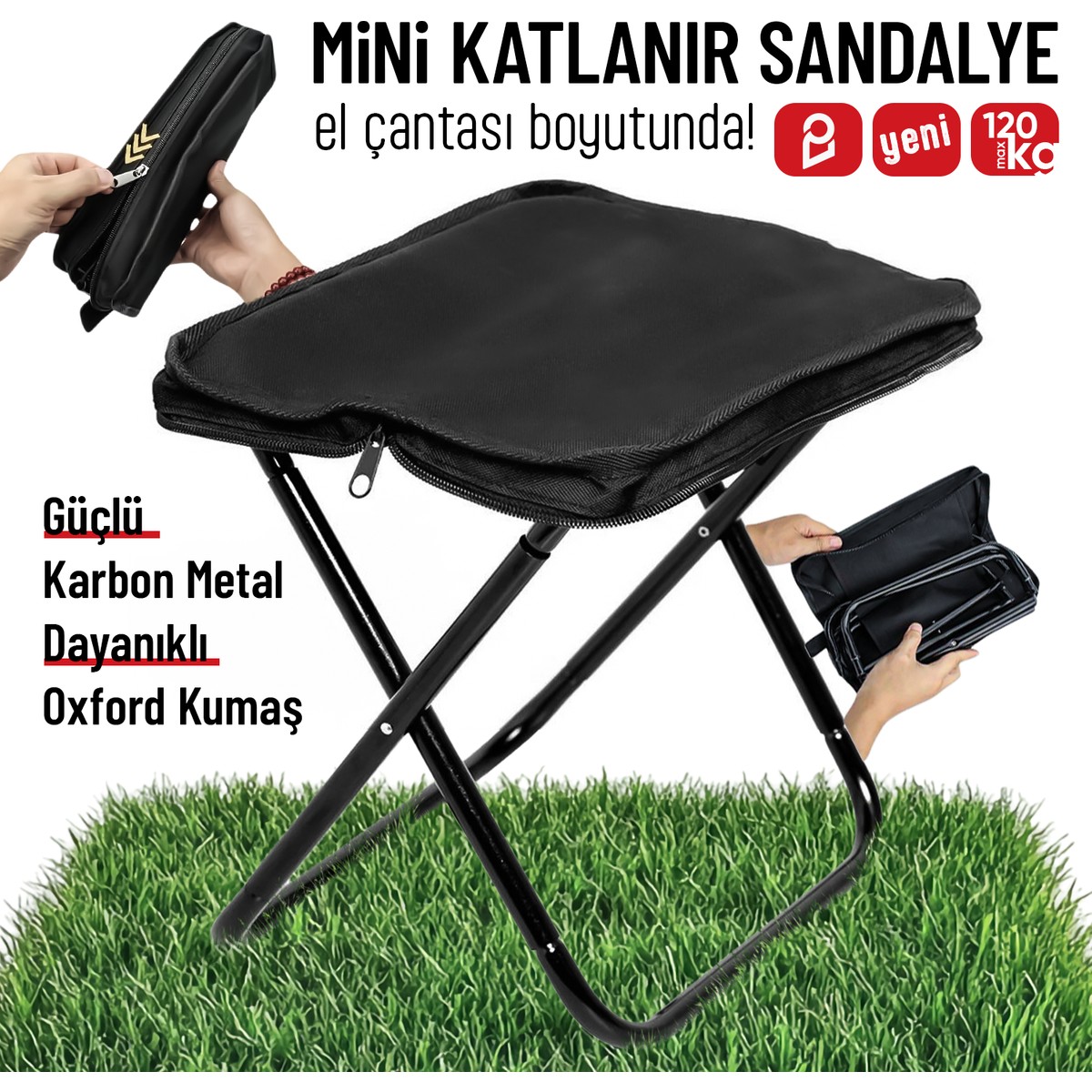 110001155589906.jpg Enkado Ultra Hafif El Çantası Boyutunda Katlanır Kamp Sandalyesi Portatif Taşınabilir Piknik Sandalyesi Cep Taburesi