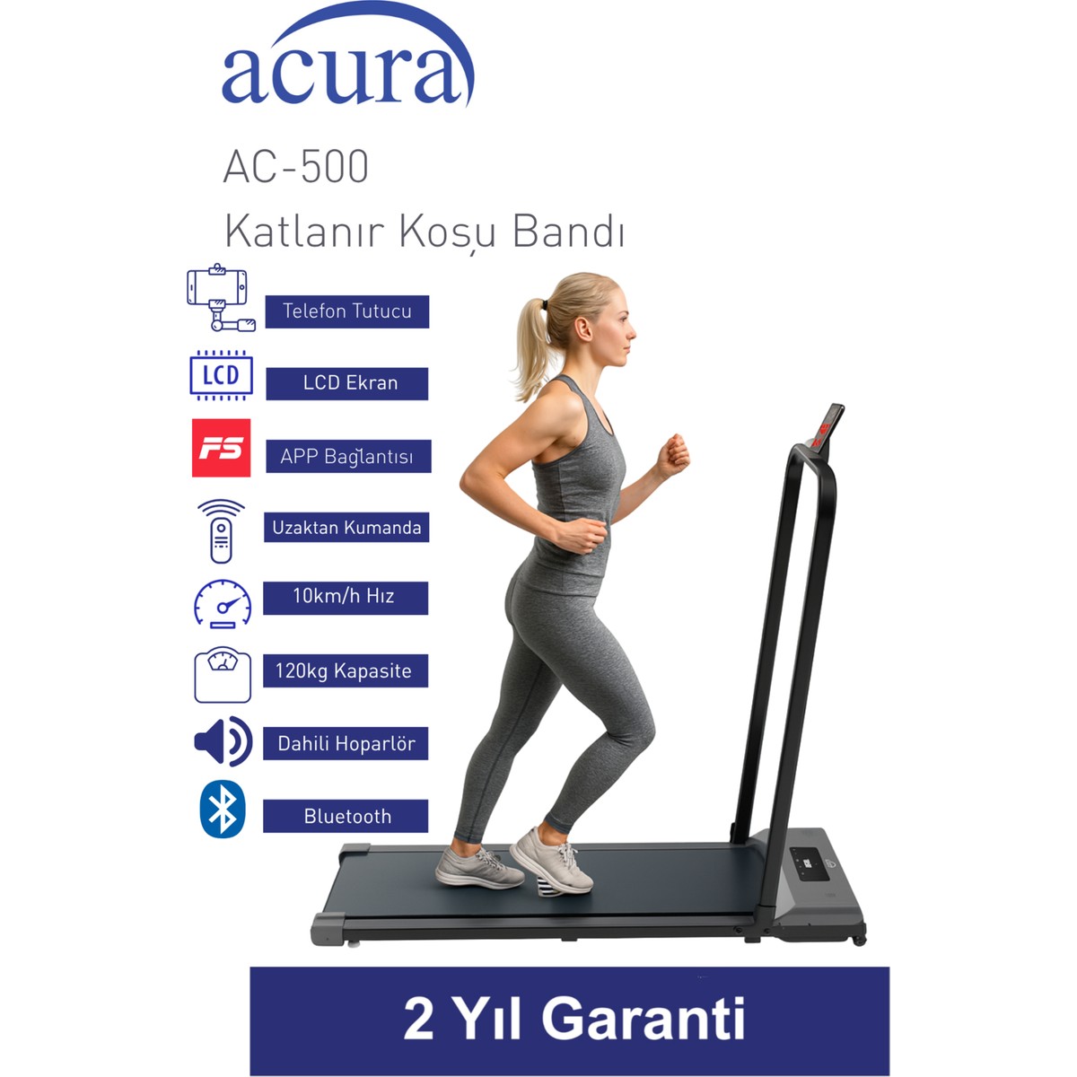 110001252669438.jpg Acura AC-500 Bluetoothlu, Hoparlörlü, Uzaktan Kumandalı Katlanır Koşu Bandı