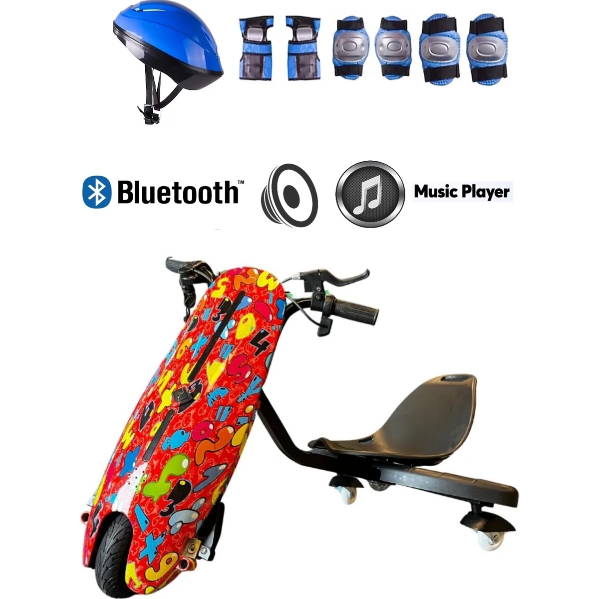 110001319263038.jpg Citymate Drift Car Bluetooth Hoparlörlü Graffiti Desenli Drift Scooter Kask-Dizlik Seti Hediyeli