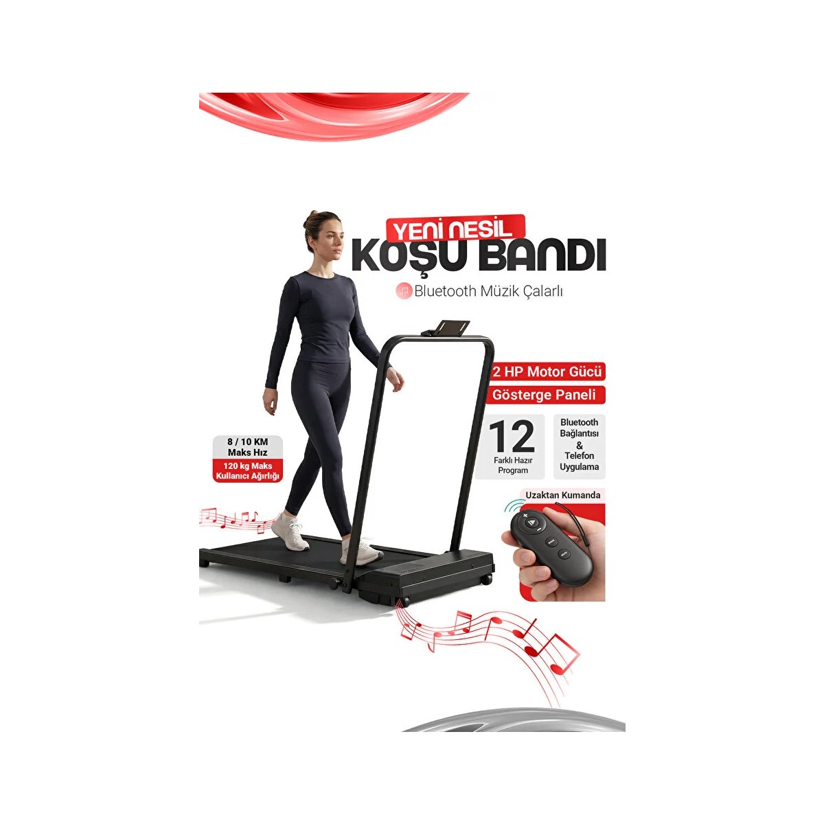 110001469439803.jpg Ensiga Yeni Nesil Bluetoothlu 8/10 Km Hız 2 Hp Motor Kumandalı %5 Eğimli Koşu Bandı Müzik Çalarlı
