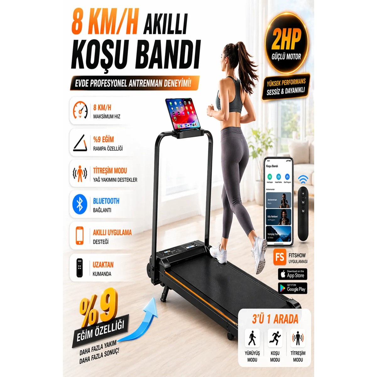 110001698881194.jpg Reidan KB800 Eğim Aparatlı 2hp Yürüme ve Koşu Bandı 7 Katmanlı Uzaktan Kumandalı Portatif Katlanabilir Koşu Cihazı Aleti