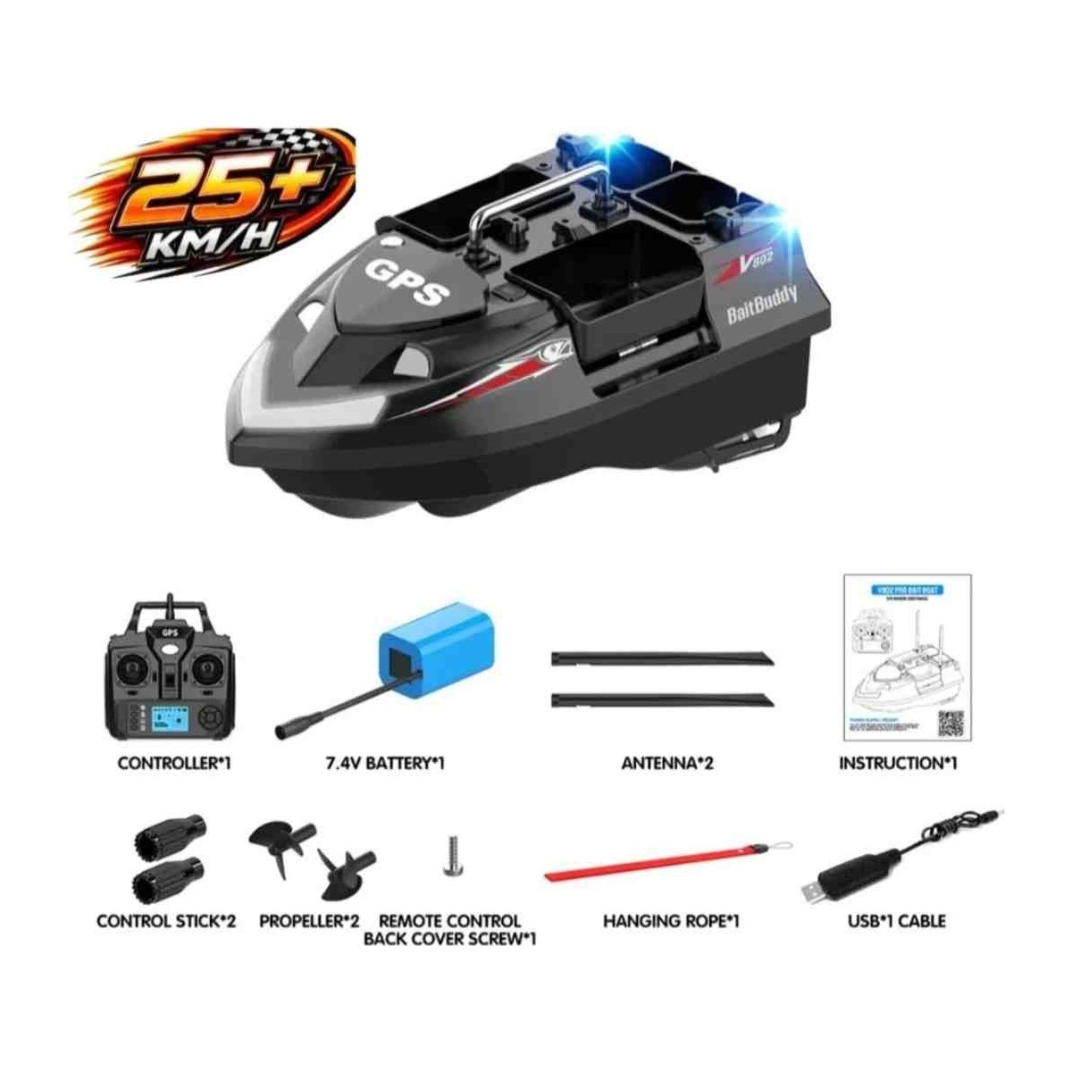 110001771994863.jpg Keseroğlu Flytec V802PRO Sazan Yemleme Tekne ve Bot 160 Konumlu GPS Oto Pilot 12000MAH Pil